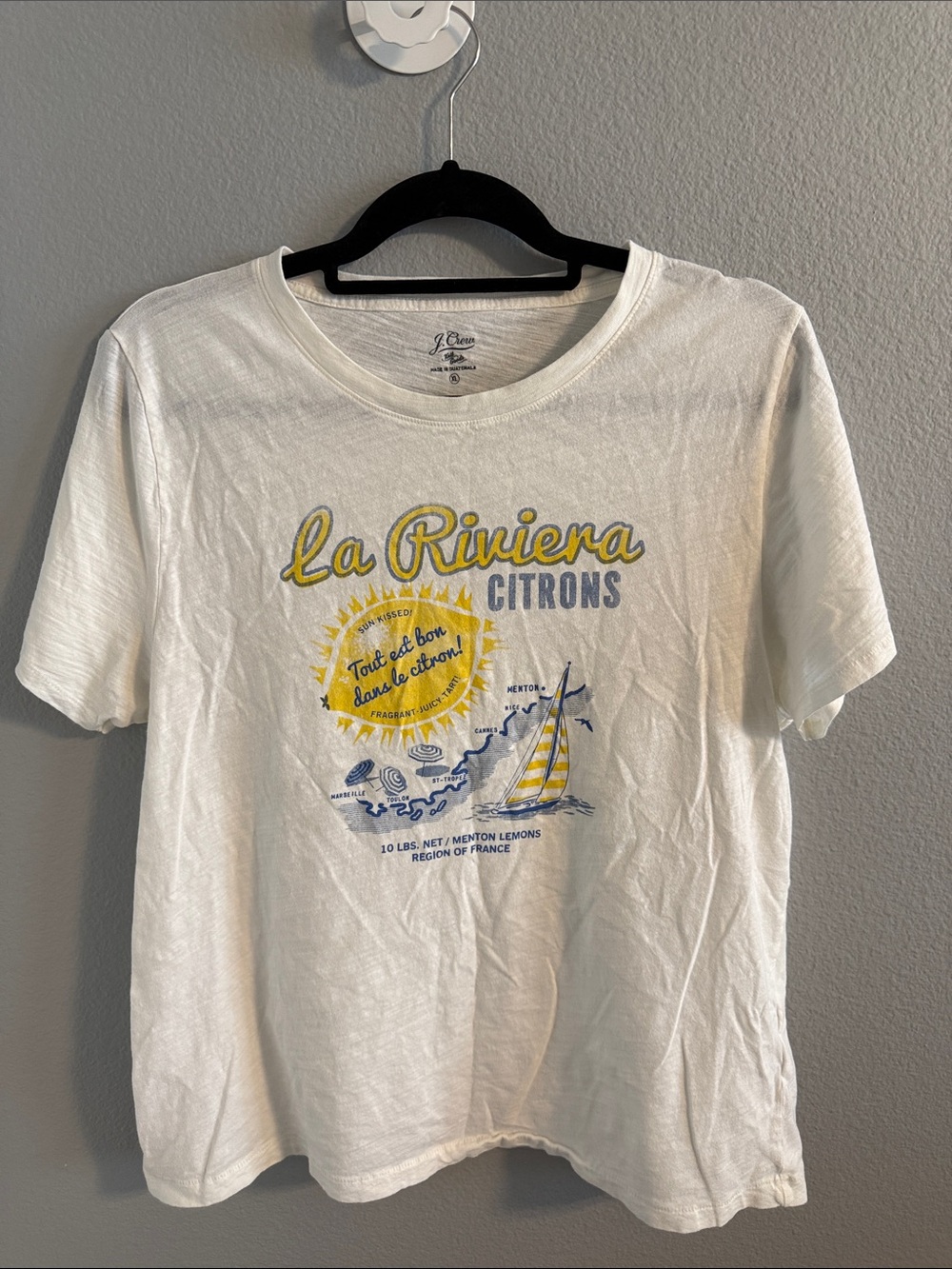 100% Cotton J. Crew White Graphic 'La Riviera Citrons' Short-Sleeve Tee